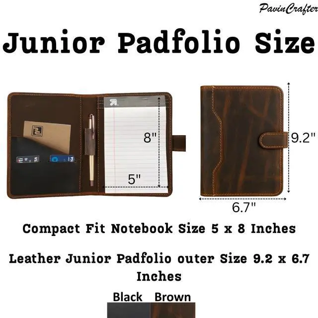 Alt view image 5 of 7 - Leather Junior Padfolio 5x8, Small Bifold Business Portfolio Folder for Men & Women, Compact Legal Pad Holder with Pen Loop, Card Holder with Document Pocket, Interview Organizer (Black)