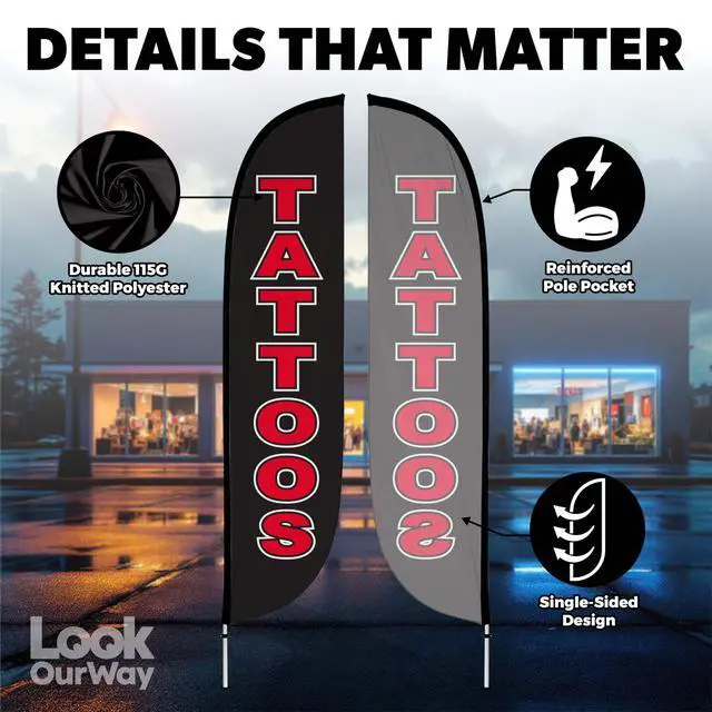 Alt view image 4 of 6 - Feather Flag Pole Kit - 12 Feet Tall Advertising Flag Banner with Fiberglass Pole Kit and Ground Spike for Business Promotion - Business Flags - Tattoos (10M1200310) | Business
