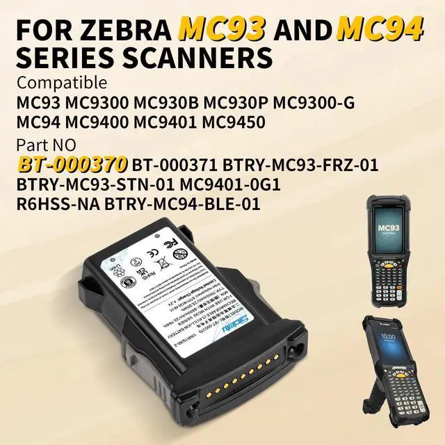 Alt view image 2 of 7 - BT-000370 for Zebra MC93 Scanner Battery Replacement: MC9300 MC930P MC930B MC9400 MC93N0-G MC9401 MC9400-G MC9450 BT-000371 BTRY-MC93-STN-01 BTRY-MC93-FRZ-01 Barcode Scanner 7000mAh(1Pack)