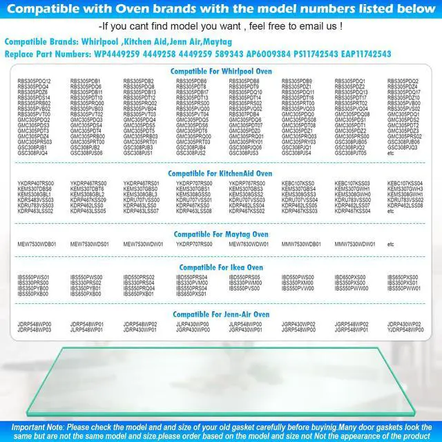 Alt view image 5 of 7 - Upgraded 20"x10" WP4449259 Range Oven Inner Door Glass Compatible with Whirlpool Oven Inner Door Glass 4449259 EAP11742543 AP6009384,for KitchenAid Oven Door Glass KEBC107KSS03 KDRP463LSS08