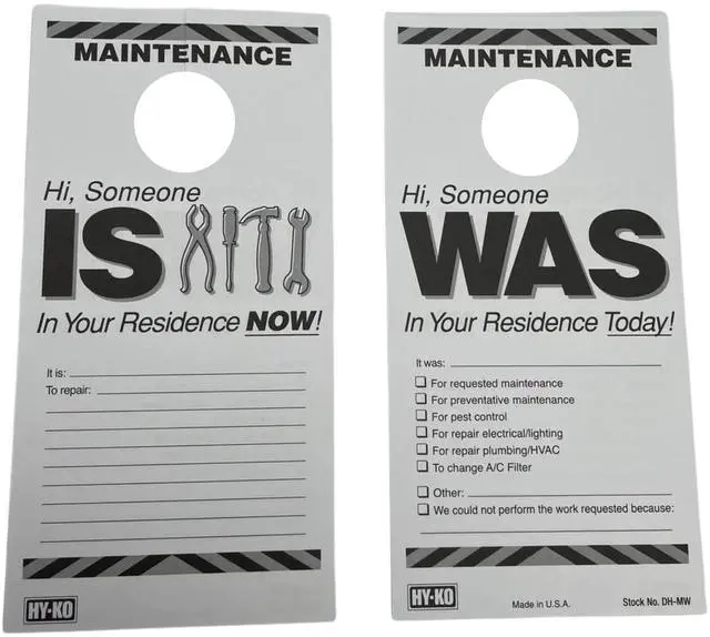 Main image of PRODUCTS DH-MW 7 in. x 3-1/2 in. Paper Reversible Maintenance Door Hang Tag Black Pack of 50