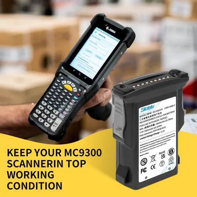 Alt view image 3 of 7 - BT-000370 for Zebra MC93 Scanner Battery Replacement: MC9300 MC930P MC930B MC9400 MC93N0-G MC9401 MC9400-G MC9450 BT-000371 BTRY-MC93-STN-01 BTRY-MC93-FRZ-01 Barcode Scanner 7000mAh(1Pack)
