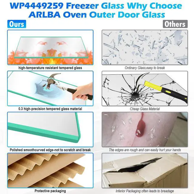 Alt view image 7 of 7 - Upgraded 20"x10" WP4449259 Range Oven Inner Door Glass Compatible with Whirlpool Oven Inner Door Glass 4449259 EAP11742543 AP6009384,for KitchenAid Oven Door Glass KEBC107KSS03 KDRP463LSS08