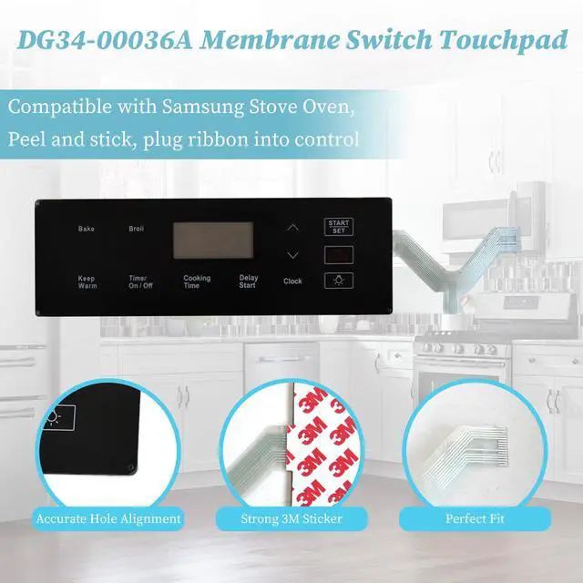 Alt view image 3 of 7 - DG34-00036A Range Switch Membrane Touchpad Control Panel Compatible with Samsung Gas Ranges & Ovens - Replaces AP6244840 PS12086104 EAP12086104 Models