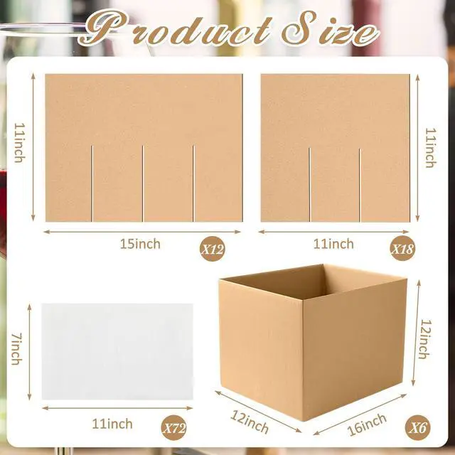 Alt view image 2 of 7 - 6 Pack Moving Boxes Kits with 16 x 12 x 12 Inch Moving Boxes, 10 Corrugate Dividers & 24 Foam Pouches for Glassware Shipping, Dish & Kitchen Packing, Adjustable Compartments