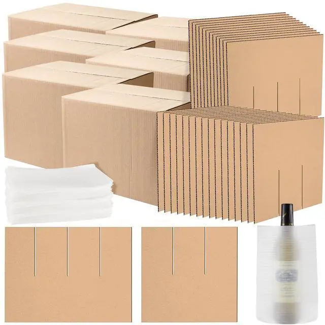 Main image of 6 Pack Moving Boxes Kits with 16 x 12 x 12 Inch Moving Boxes, 10 Corrugate Dividers & 24 Foam Pouches for Glassware Shipping, Dish & Kitchen Packing, Adjustable Compartments