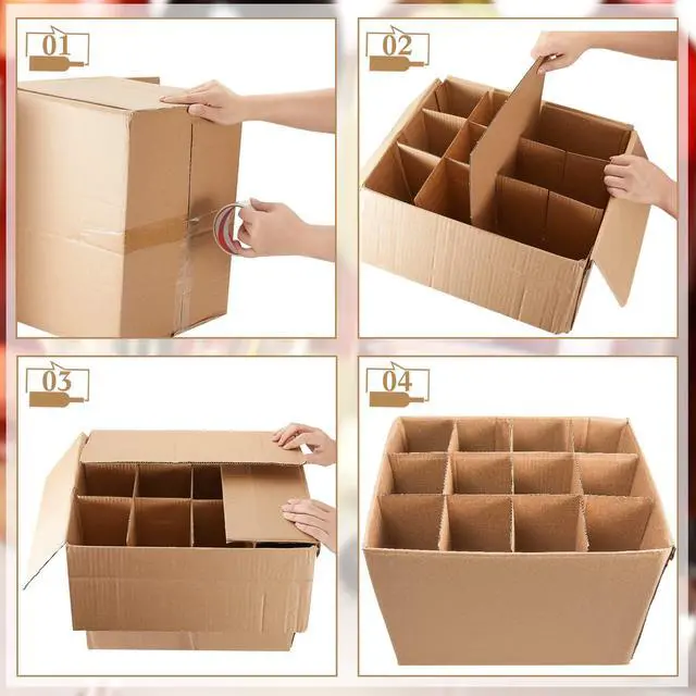 Alt view image 5 of 7 - 6 Pack Moving Boxes Kits with 16 x 12 x 12 Inch Moving Boxes, 10 Corrugate Dividers & 24 Foam Pouches for Glassware Shipping, Dish & Kitchen Packing, Adjustable Compartments