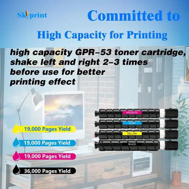 Alt view image 3 of 5 - GPR53 GPR-53 Toner Cartridges Compatible for Canon ImageRunner Advance C3325i C3330i C3520i C3525i C3530i Printer.GPR53 Black Cyan Yellow Magenta