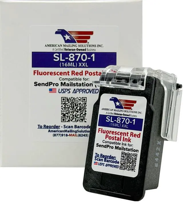 Alt view image 2 of 7 - PB SL-870-1 (2-Pack) Fluorescent Red Ink Cartridge, XXL (16ML) | Replacement for the PB SendPro Mailstation (CSD1) Postage Meter, USPS-Approved, US Supplier