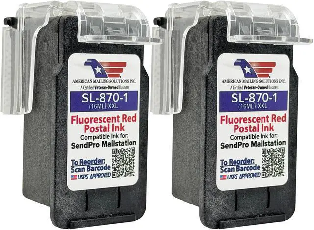 Main image of PB SL-870-1 (2-Pack) Fluorescent Red Ink Cartridge, XXL (16ML) | Replacement for the PB SendPro Mailstation (CSD1) Postage Meter, USPS-Approved, US Supplier