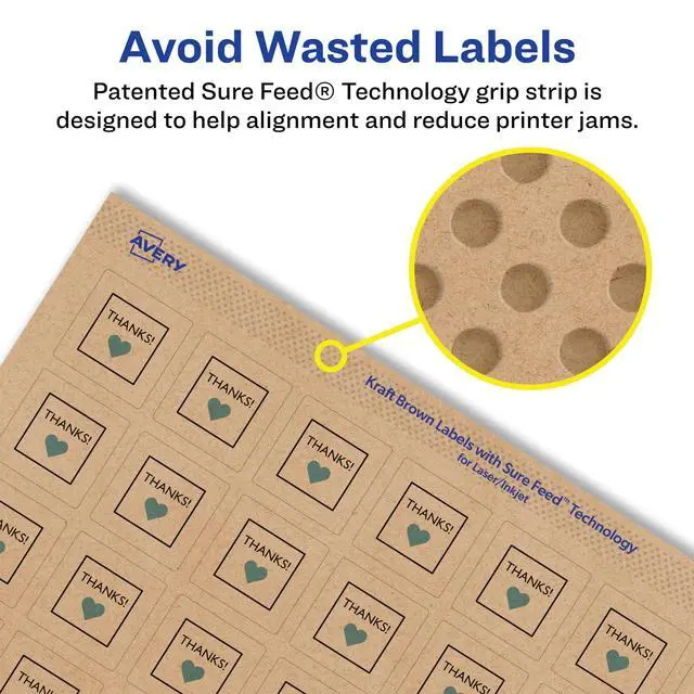 Alt view image 4 of 6 - ® Kraft Brown Square Labels, Sure Feed® Technology, 1" x 1", 4,800 Kraft Brown Labels, Print-to-The-Edge, Laser/Inkjet Printable