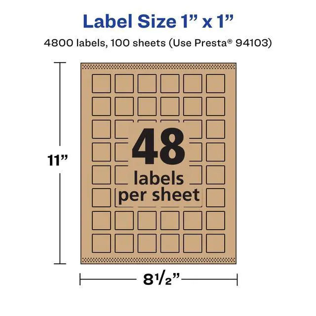 Alt view image 5 of 6 - ® Kraft Brown Square Labels, Sure Feed® Technology, 1" x 1", 4,800 Kraft Brown Labels, Print-to-The-Edge, Laser/Inkjet Printable