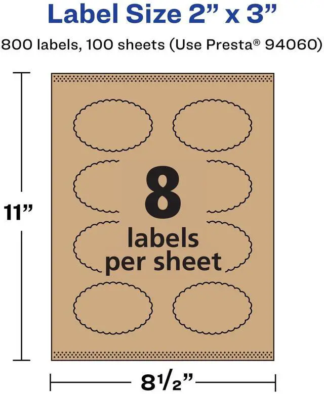 Alt view image 5 of 6 - ® Kraft Brown Oval Scalloped Labels, Sure Feed® Technology, 2" x 3", 800 Kraft Brown Labels, Print-to-The-Edge, Laser/Inkjet Printable