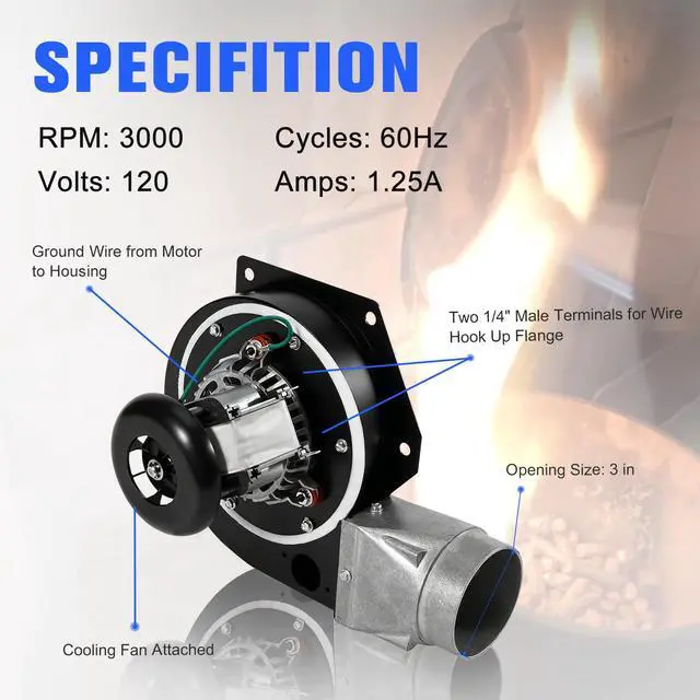 Alt view image 4 of 6 - 80602 Combustion Exhaust Blower Motor Fan Assembly with Housing Compatible with US Stove & USSC Bay Front 5660, Vogelzang VG5770 VG5790, Ashley AP5660L AP5770 AP5710, King 5501S Pellet Stoves