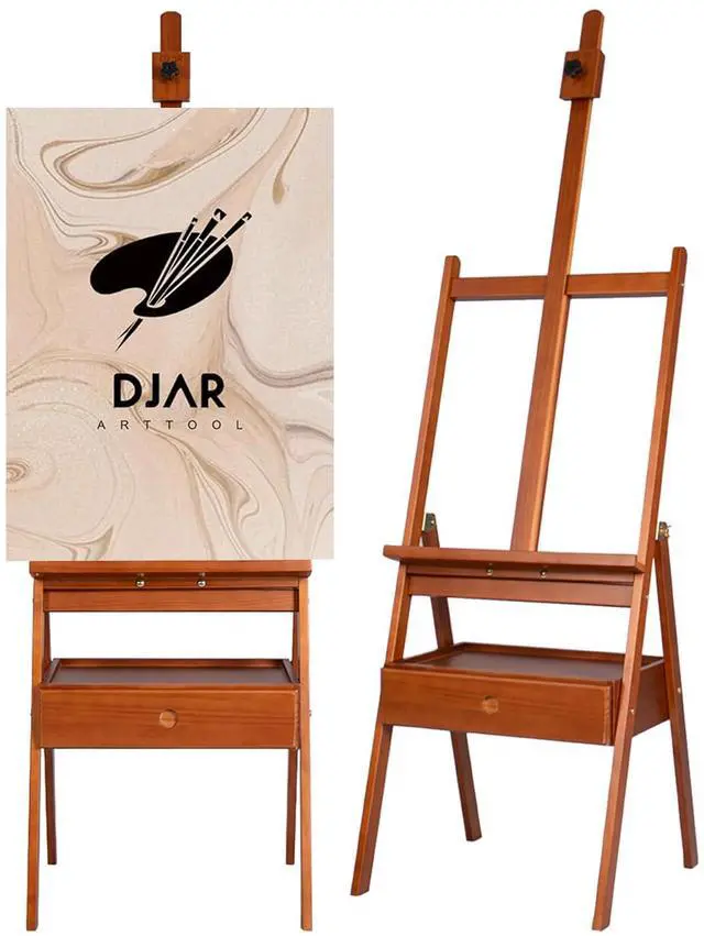 Main image of Medium Wooden H-Frame Art Easel with Storage Drawer, Walnut | Hold Canvas up to 34.6", Artist Painting Stand for Adults, Sturdy and Durable, Perfect for Home Studios & Classroom