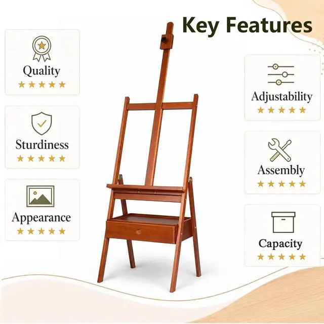 Alt view image 5 of 7 - Medium Wooden H-Frame Art Easel with Storage Drawer, Walnut | Hold Canvas up to 34.6", Artist Painting Stand for Adults, Sturdy and Durable, Perfect for Home Studios & Classroom