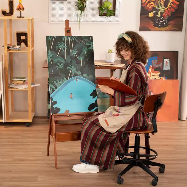 Alt view image 7 of 7 - Medium Wooden H-Frame Art Easel with Storage Drawer, Walnut | Hold Canvas up to 34.6", Artist Painting Stand for Adults, Sturdy and Durable, Perfect for Home Studios & Classroom