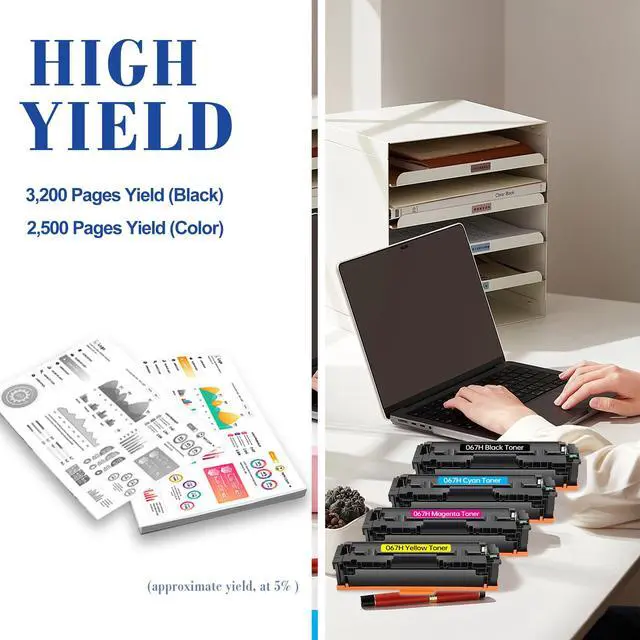 Alt view image 4 of 7 - 5 Pack Set 067H 067 MF656Cdw Toner Cartridge Compatible Replacement for Canon 067H 067 for Canon imageCLASS LBP633Cdw LBP632Cdw MF653Cdw MF654Cdw MF656Cdw Printe2 Black, 1 Cyan, 1 Yellow, 1 Magenta