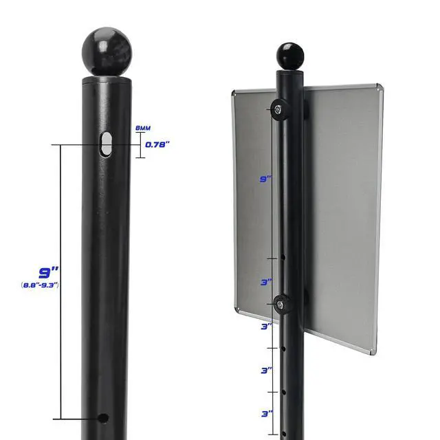 Alt view image 3 of 7 - Portable Sign Post with Wheels, 14" Dia Iron Square Base, 60" Tall, Heavy Duty Pedestal Post Holder for No Parking Street, Handicap Parking, etc. Comes With Base, Bolts and Nuts, Black