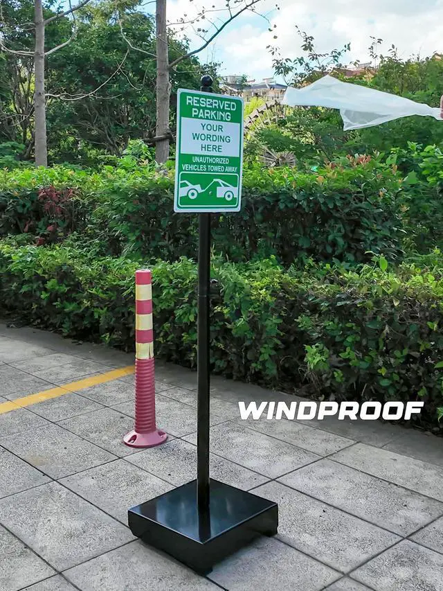 Alt view image 5 of 7 - Portable Sign Post with Wheels, 14" Dia Iron Square Base, 60" Tall, Heavy Duty Pedestal Post Holder for No Parking Street, Handicap Parking, etc. Comes With Base, Bolts and Nuts, Black