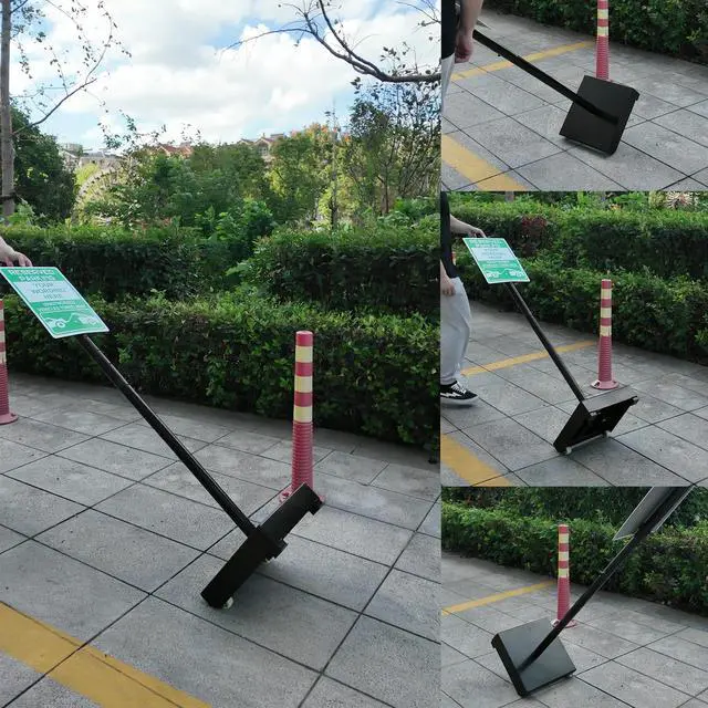 Alt view image 6 of 7 - Portable Sign Post with Wheels, 14" Dia Iron Square Base, 60" Tall, Heavy Duty Pedestal Post Holder for No Parking Street, Handicap Parking, etc. Comes With Base, Bolts and Nuts, Black