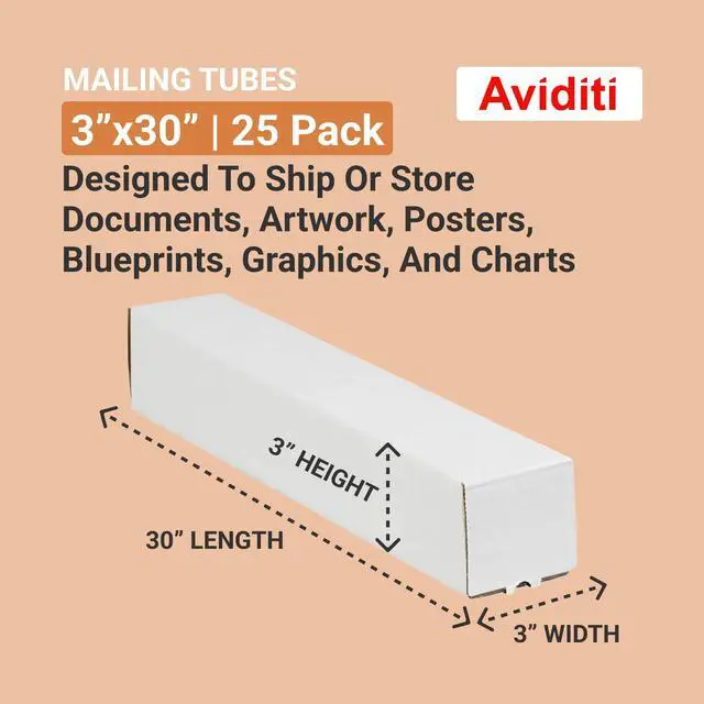 Alt view image 2 of 5 - AVIDITI Long Cardboard Boxes, 30"L x 3"W x 3"H, Pack of 25 | Poster Tube for Mailing and Storage of Blueprints, Artwork, Crafts, Long Art Holder, 30 inches