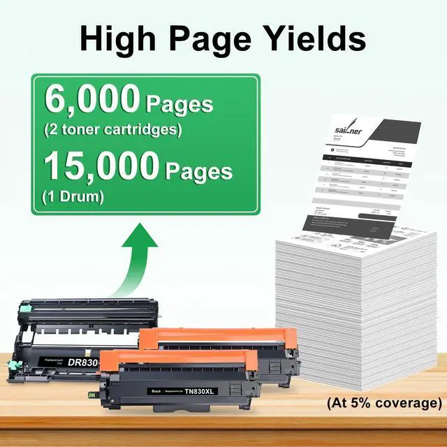 Alt view image 2 of 7 - Compatible Toner Cartridges and Drum for Brother TN830XL DR830 with Chip | Replacement for Brother TN830XL TN830 DR830 Use with HL-L2460DW DCP-L2640DW HL-L2405W Printer (2 Toners with chip, 1 Drum)