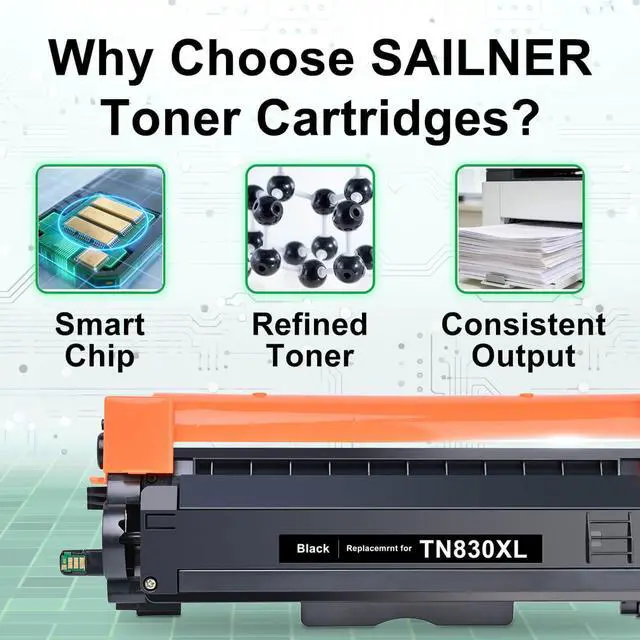 Alt view image 4 of 7 - Compatible Toner Cartridges and Drum for Brother TN830XL DR830 with Chip | Replacement for Brother TN830XL TN830 DR830 Use with HL-L2460DW DCP-L2640DW HL-L2405W Printer (2 Toners with chip, 1 Drum)