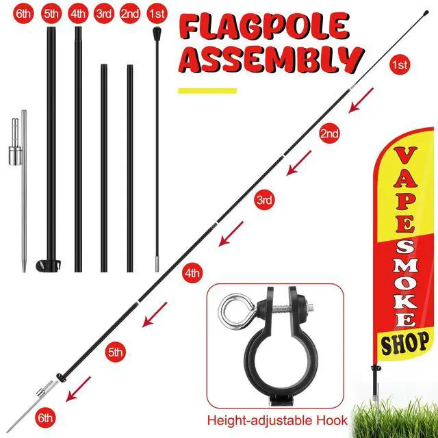 Alt view image 3 of 6 - 15 FT Smoke Shop Feather Flag Pole Kit Smoke Shop Flag Sign Knitted Windless Advertising Feather Banner Sign for Outdoor Business Advertising Stores Decoration