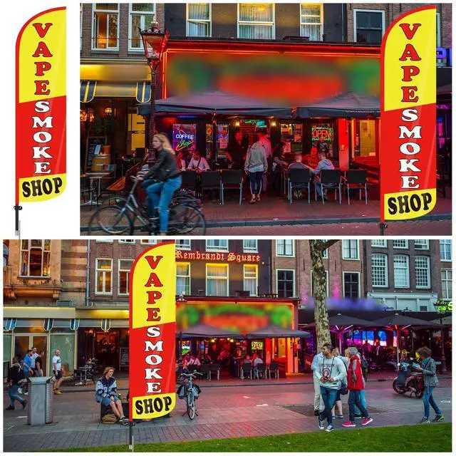 Alt view image 5 of 6 - 15 FT Smoke Shop Feather Flag Pole Kit Smoke Shop Flag Sign Knitted Windless Advertising Feather Banner Sign for Outdoor Business Advertising Stores Decoration