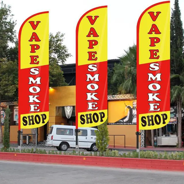 Alt view image 6 of 6 - 15 FT Smoke Shop Feather Flag Pole Kit Smoke Shop Flag Sign Knitted Windless Advertising Feather Banner Sign for Outdoor Business Advertising Stores Decoration