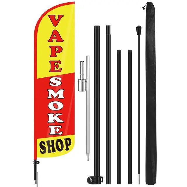 Main image of 15 FT Smoke Shop Feather Flag Pole Kit Smoke Shop Flag Sign Knitted Windless Advertising Feather Banner Sign for Outdoor Business Advertising Stores Decoration