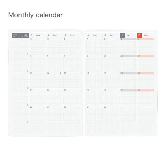 Alt view image 5 of 7 - Hobonichi Techo HON A6 2026 Paper Series: Black Gingham (English, January Start Planner)