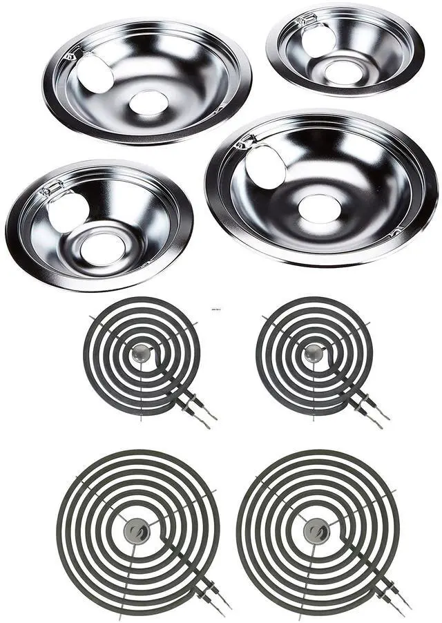 Main image of Bundle WB31T10010 and WB31T10011 Chrome Drip Pans and WB30M1 WB30M2 Surface Elements Replacement for GE