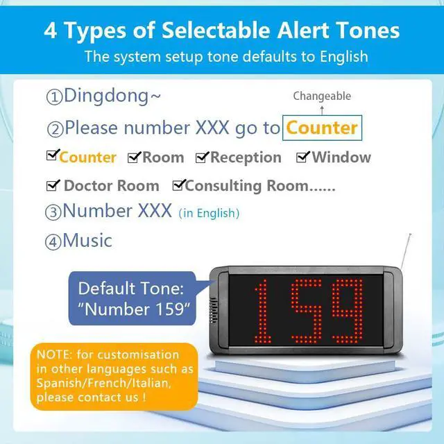 Alt view image 4 of 6 - Wireless Queue Calling System Take a Number System 3-Dight Now Serving Number System with Voice Prompt for Restaurant Hospital Bank Waiting Line Management (1 Keypad + 1 Display)