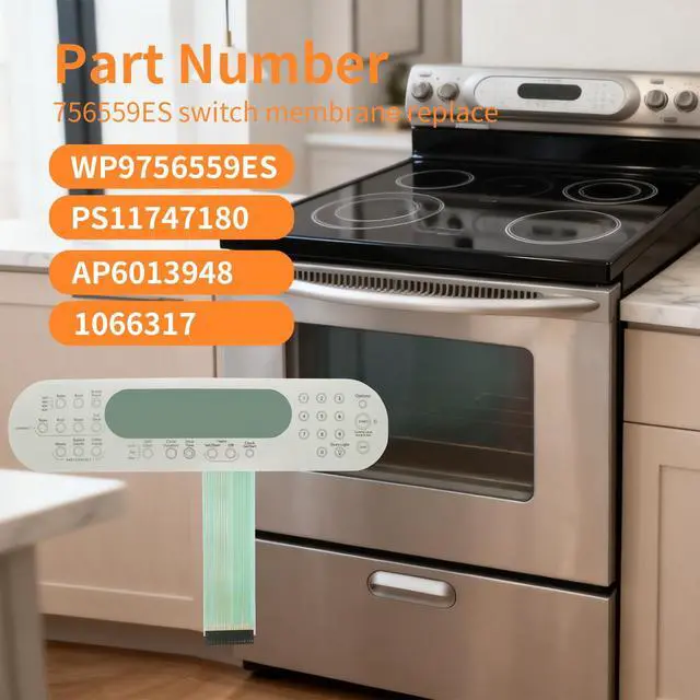 Alt view image 2 of 7 - 9756559ES Switch Membrane Compatible with Whirlpool Range Oven WP9756559ES /PS11747180/1066317/AP6013948 - Easy Install for Electric Stove & Oven Control Panel
