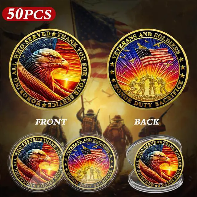 Alt view image 2 of 7 - Bulk 50 Pcs Military Challenge Coins - Thank You for Your Service Delicate Veterans Challenge Coin Military Appreciation Gifts for Men Women Veterans Army