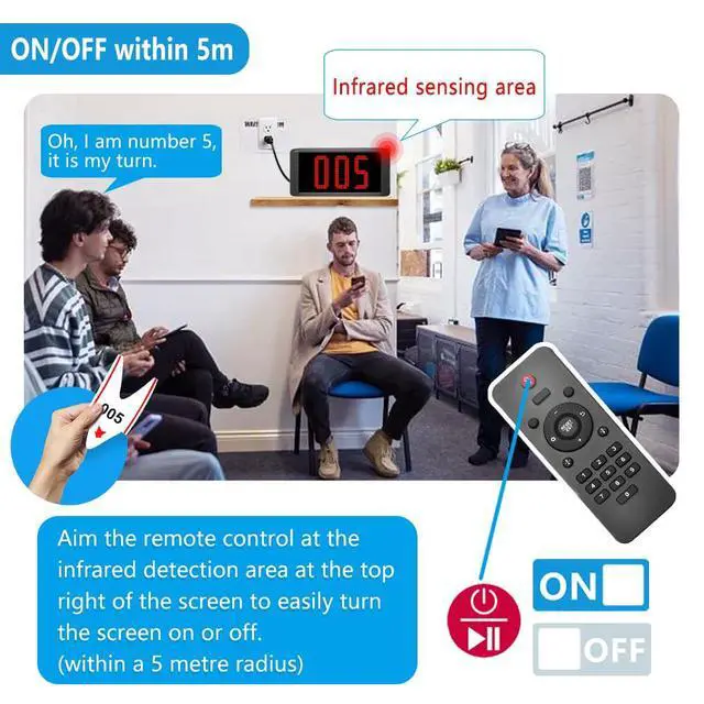 Alt view image 3 of 6 - Wireless Queue Calling System Take a Number System 3-Dight Now Serving Number System with Voice Prompt for Restaurant Hospital Bank Waiting Line Management (1 Keypad + 1 Display)