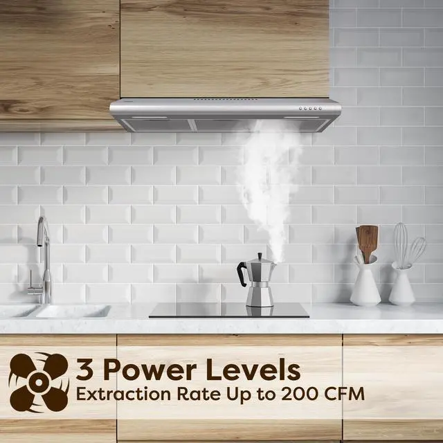 Alt view image 5 of 7 - Range Hood 30 inch Under Cabinet Ductless Vent Hood for Kitchen Stove Hood with 3 Speed Exhaust Fan in Stainless Steel
