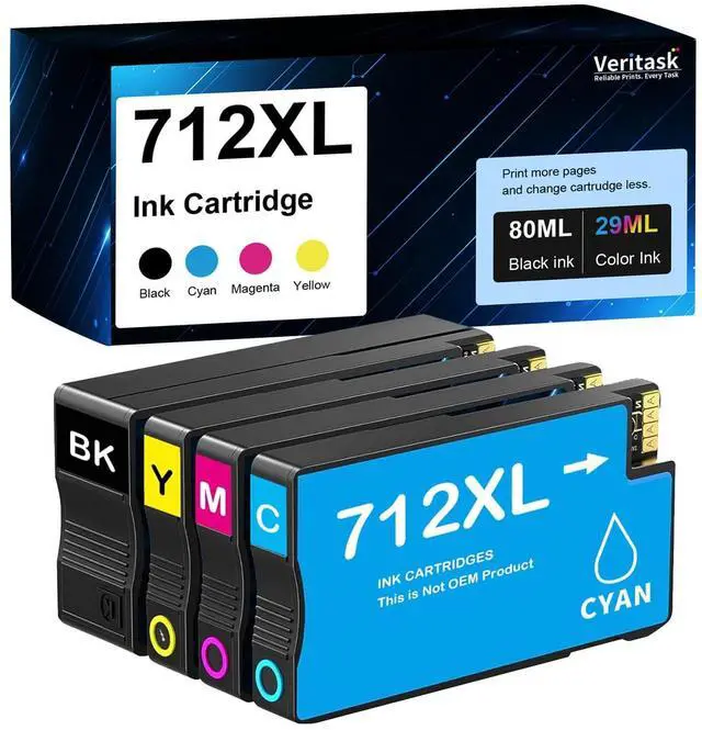Main image of 712XL 712 Ink Cartridges Replacement for HP 712 Ink Cartridges Combo Pack Compatible with DesignJet T210 T230 T630 T650 Studio Plotter Printer(4-Pack, Black, YellowCyan, Magenta)