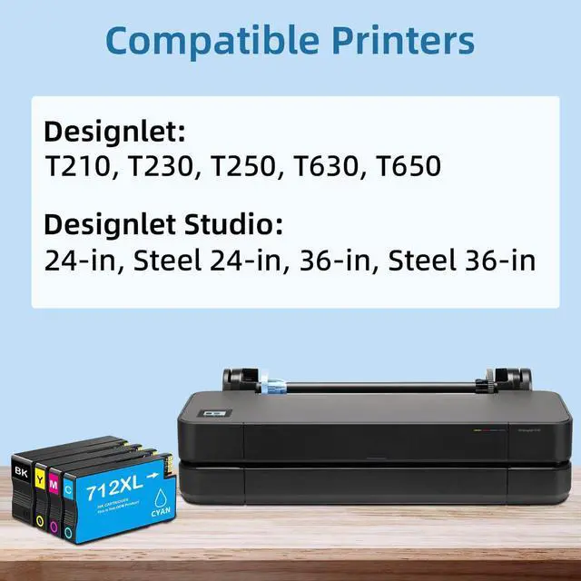 Alt view image 2 of 7 - 712XL 712 Ink Cartridges Replacement for HP 712 Ink Cartridges Combo Pack Compatible with DesignJet T210 T230 T630 T650 Studio Plotter Printer(4-Pack, Black, YellowCyan, Magenta)