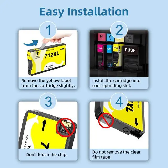 Alt view image 4 of 7 - 712XL 712 Ink Cartridges Replacement for HP 712 Ink Cartridges Combo Pack Compatible with DesignJet T210 T230 T630 T650 Studio Plotter Printer(4-Pack, Black, YellowCyan, Magenta)