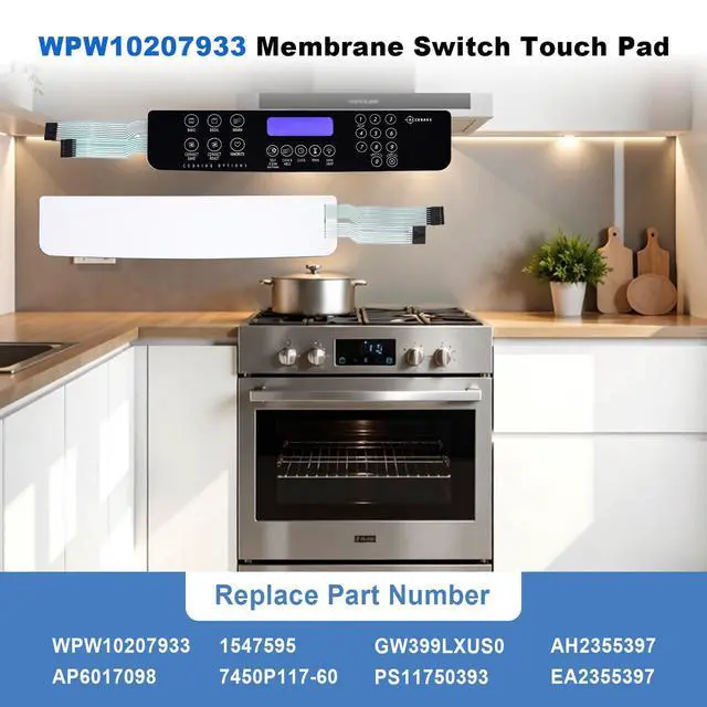 Alt view image 2 of 7 - WPW10207933 Membrane Switch Touch Pad, Compatible With Whirlpool Range Oven | Replaces W10207933, AP6017098, 1547595, GW399LXUS0, PS11750393, AH2355397, EA2355397 Range Swtch Memb