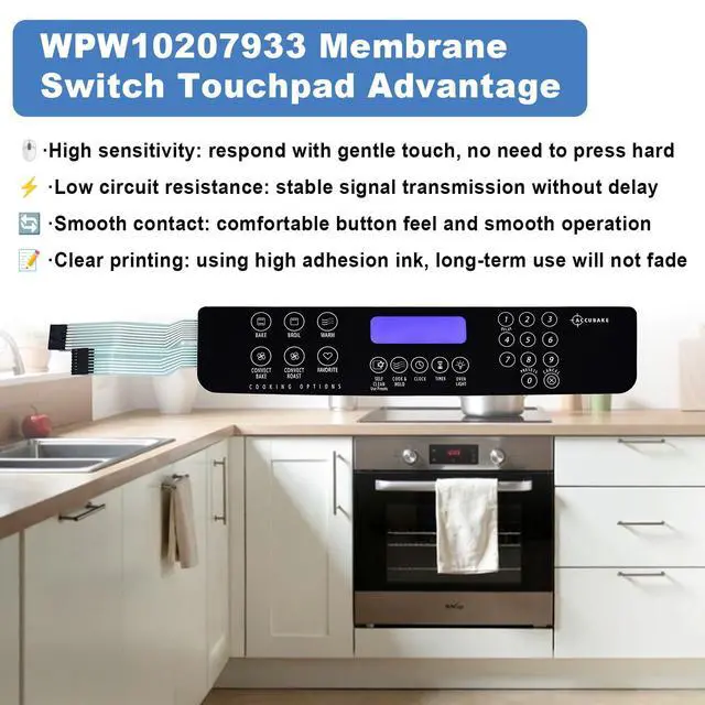 Alt view image 7 of 7 - WPW10207933 Membrane Switch Touch Pad, Compatible With Whirlpool Range Oven | Replaces W10207933, AP6017098, 1547595, GW399LXUS0, PS11750393, AH2355397, EA2355397 Range Swtch Memb
