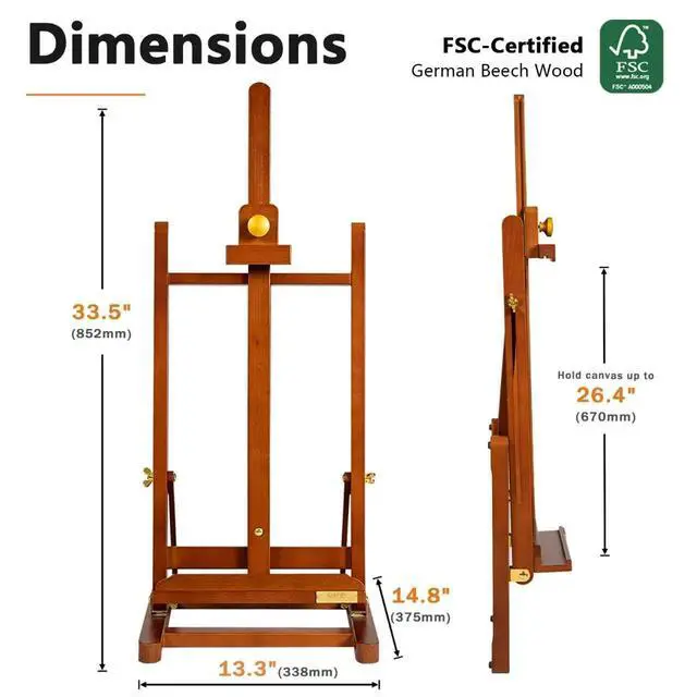 Alt view image 2 of 7 - Medium Tabletop Painting Easel, Assembly-Free, Solid Beechwood, Walnut | Adjustable H-Frame Desktop Painting Stand, Holds canvases up to 27.5", Premium Art Supplies for Students and Beginners