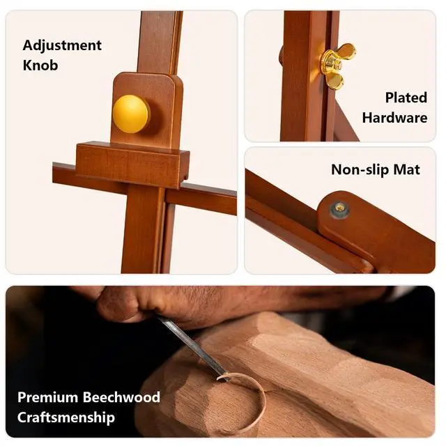 Alt view image 4 of 7 - Medium Tabletop Painting Easel, Assembly-Free, Solid Beechwood, Walnut | Adjustable H-Frame Desktop Painting Stand, Holds canvases up to 27.5", Premium Art Supplies for Students and Beginners