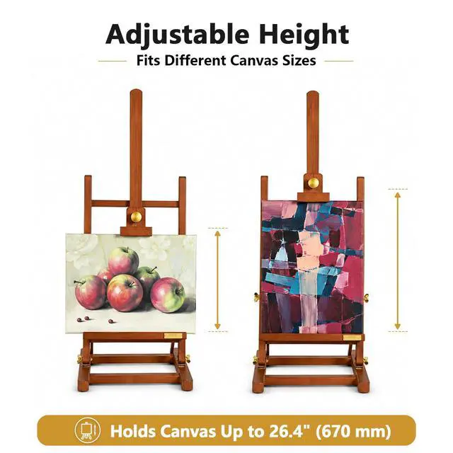 Alt view image 5 of 7 - Medium Tabletop Painting Easel, Assembly-Free, Solid Beechwood, Walnut | Adjustable H-Frame Desktop Painting Stand, Holds canvases up to 27.5", Premium Art Supplies for Students and Beginners