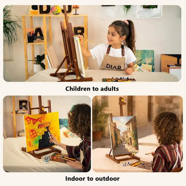 Alt view image 6 of 7 - Medium Tabletop Painting Easel, Assembly-Free, Solid Beechwood, Walnut | Adjustable H-Frame Desktop Painting Stand, Holds canvases up to 27.5", Premium Art Supplies for Students and Beginners
