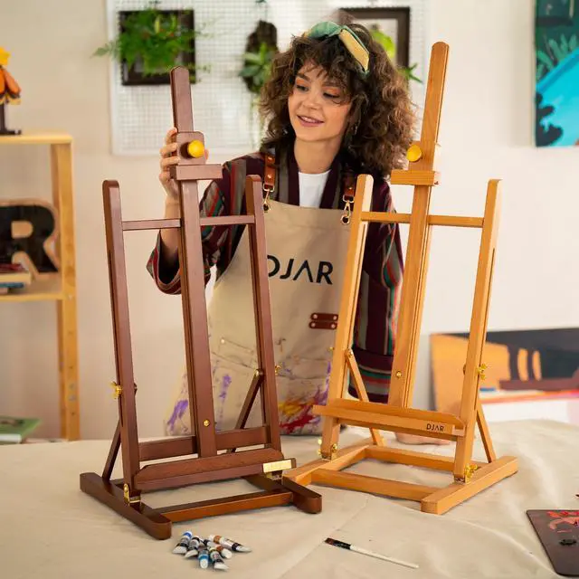 Alt view image 7 of 7 - H- Frame Tabletop Painting Easel, Adjustable Solid Beech Wood Desktop Art Easel, Hold Canvas Up to 27.5", Assembly-Free Art Stand for Artist, Student, Natural