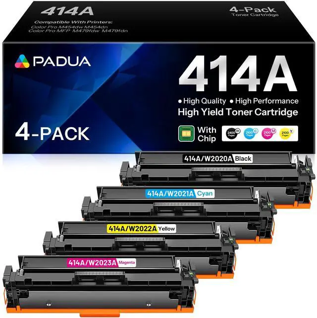 Main image of 414A Toner Cartridge 4 Pack (with Chip) Compatible W2020A W2021A W2022A W2023A Toner Replacment for HP 414A Color Pro M454dn M454dw MFP M479fdn M479fdw Toner Printer